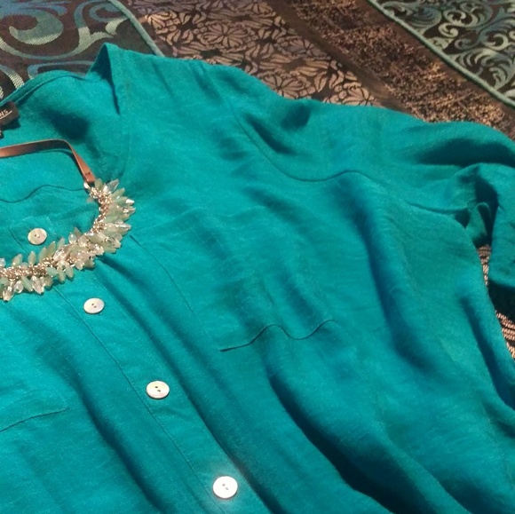 Notions Women Teal Long Sleeve Blouse - Picture 2 of 8